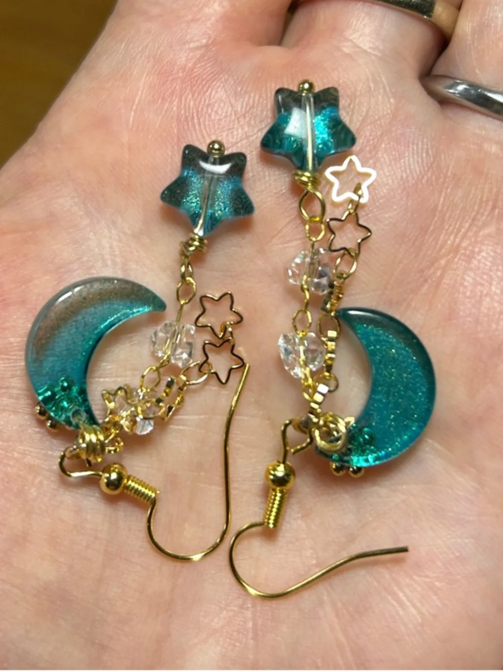 3/$25 Teal Moon & Star Drop Earrings